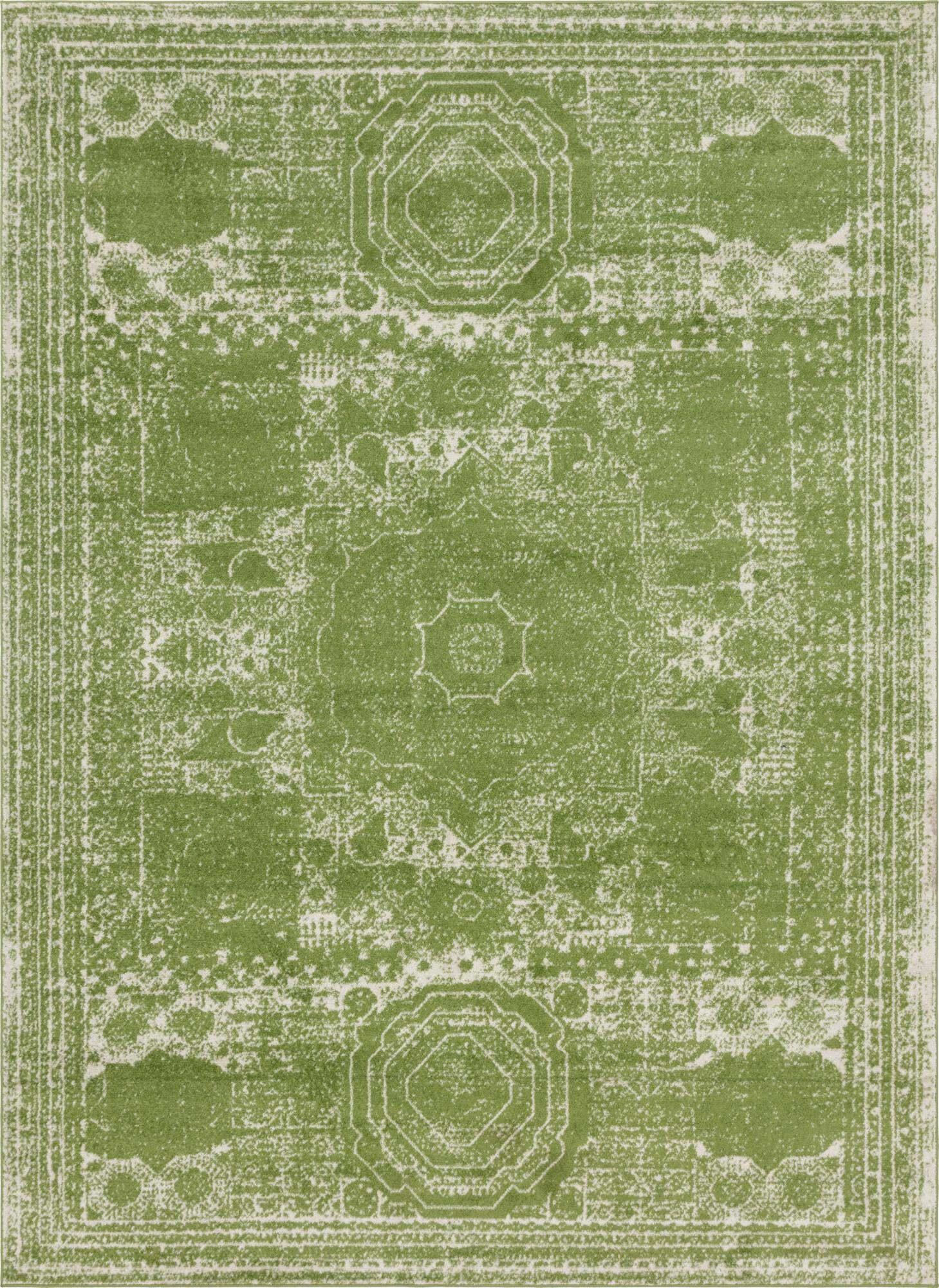 Unique Loom Indoor Rugs - Bromley Border Rectangular 9x12 Rug Green & Ivory