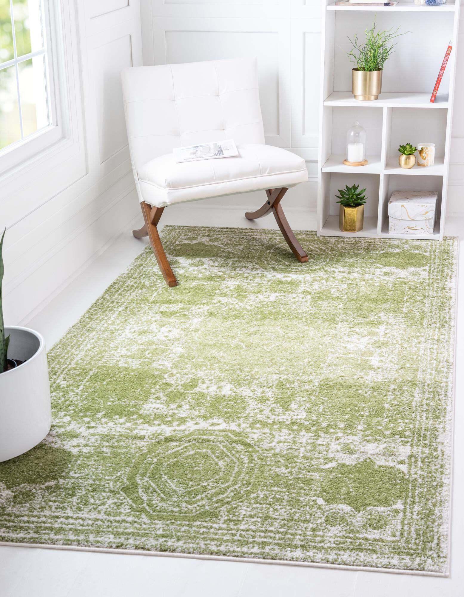 Unique Loom Indoor Rugs - Bromley Border Rectangular 9x12 Rug Green & Ivory