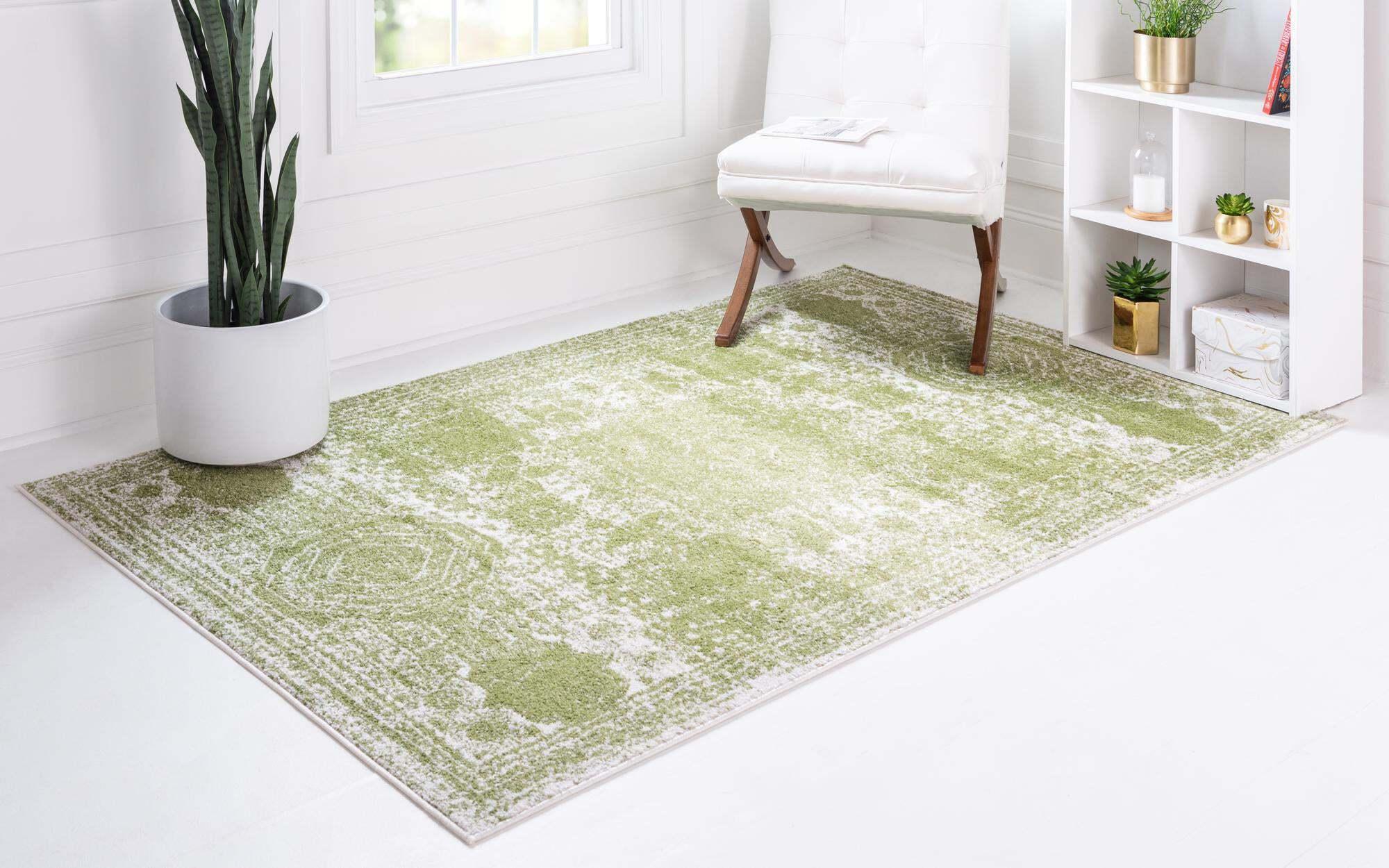 Unique Loom Indoor Rugs - Bromley Border Rectangular 9x12 Rug Green & Ivory
