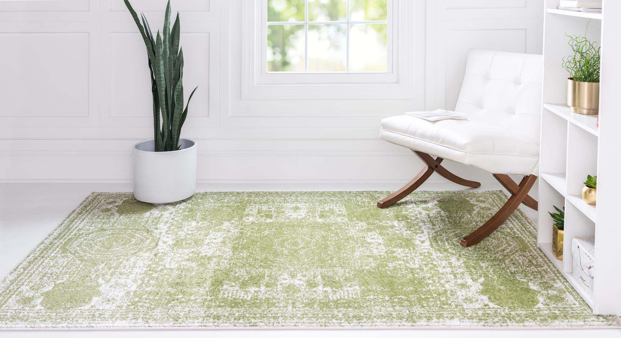 Unique Loom Indoor Rugs - Bromley Border Rectangular 9x12 Rug Green & Ivory
