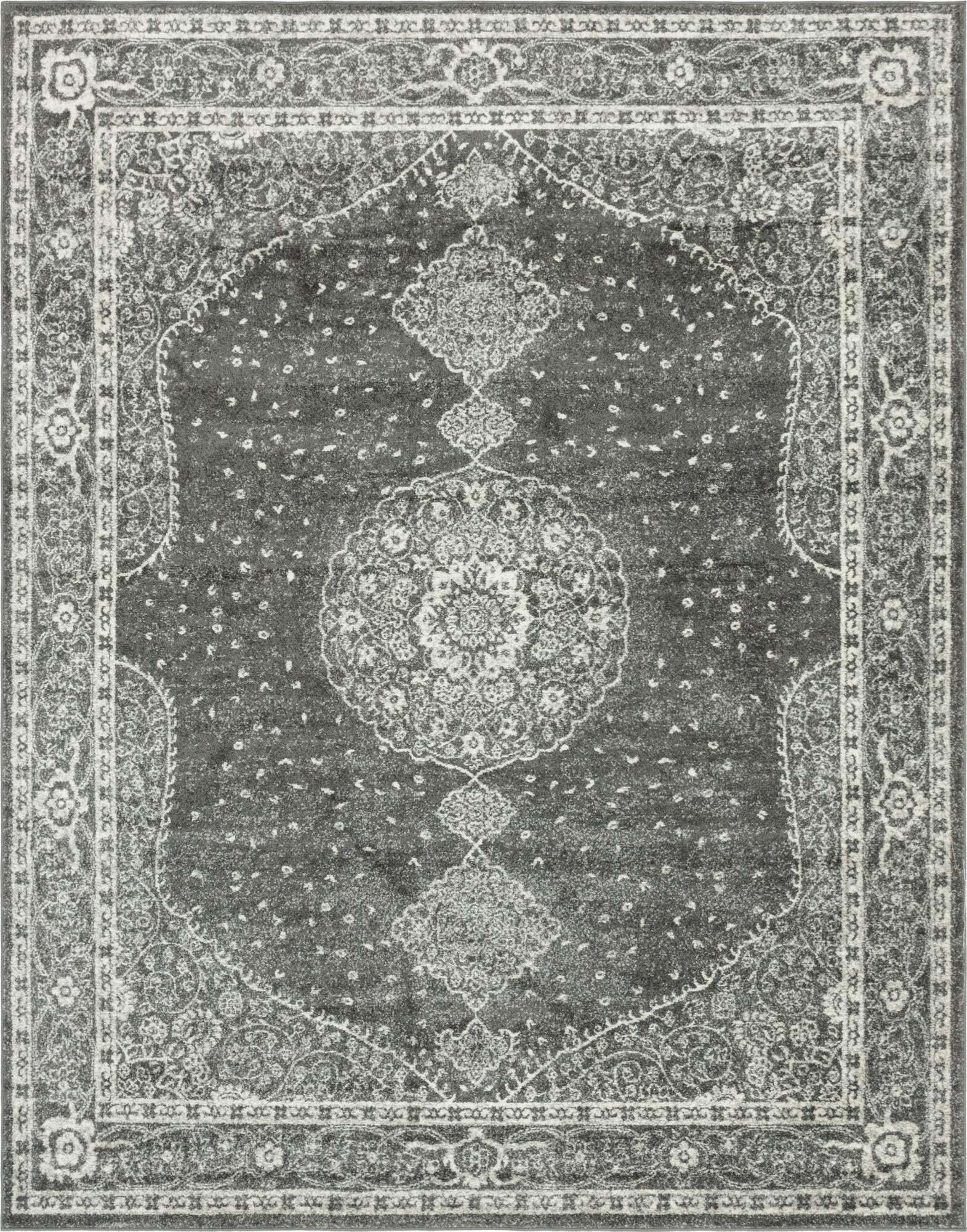 Unique Loom Indoor Rugs - Bromley Medallion Rectangular 8x10 Rug Dark Gray & Ivory