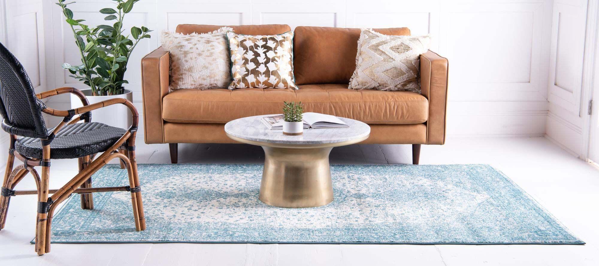 Unique Loom Indoor Rugs - Bromley Medallion Rectangular 8x10 Rug Turquoise & Ivory