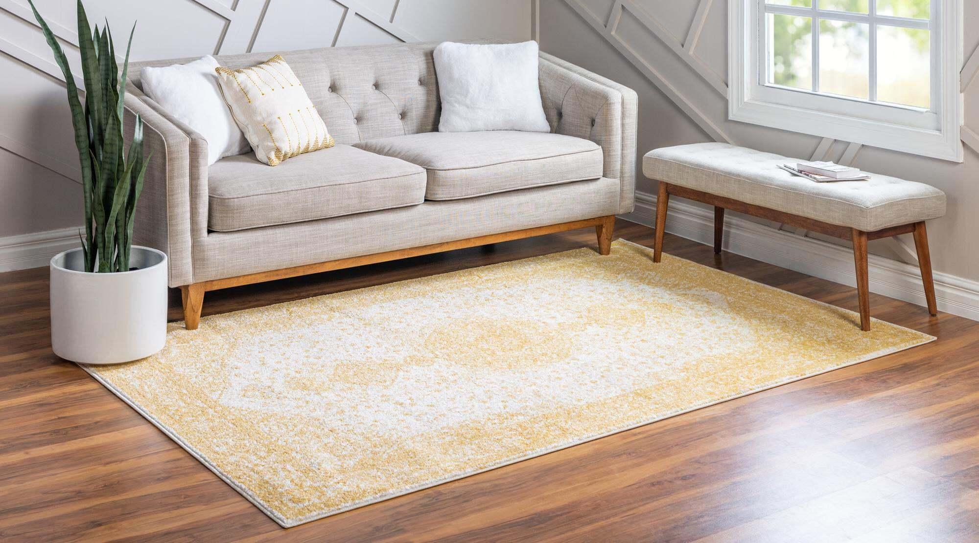 Unique Loom Indoor Rugs - Bromley Medallion Rectangular 8x10 Rug Yellow & Ivory