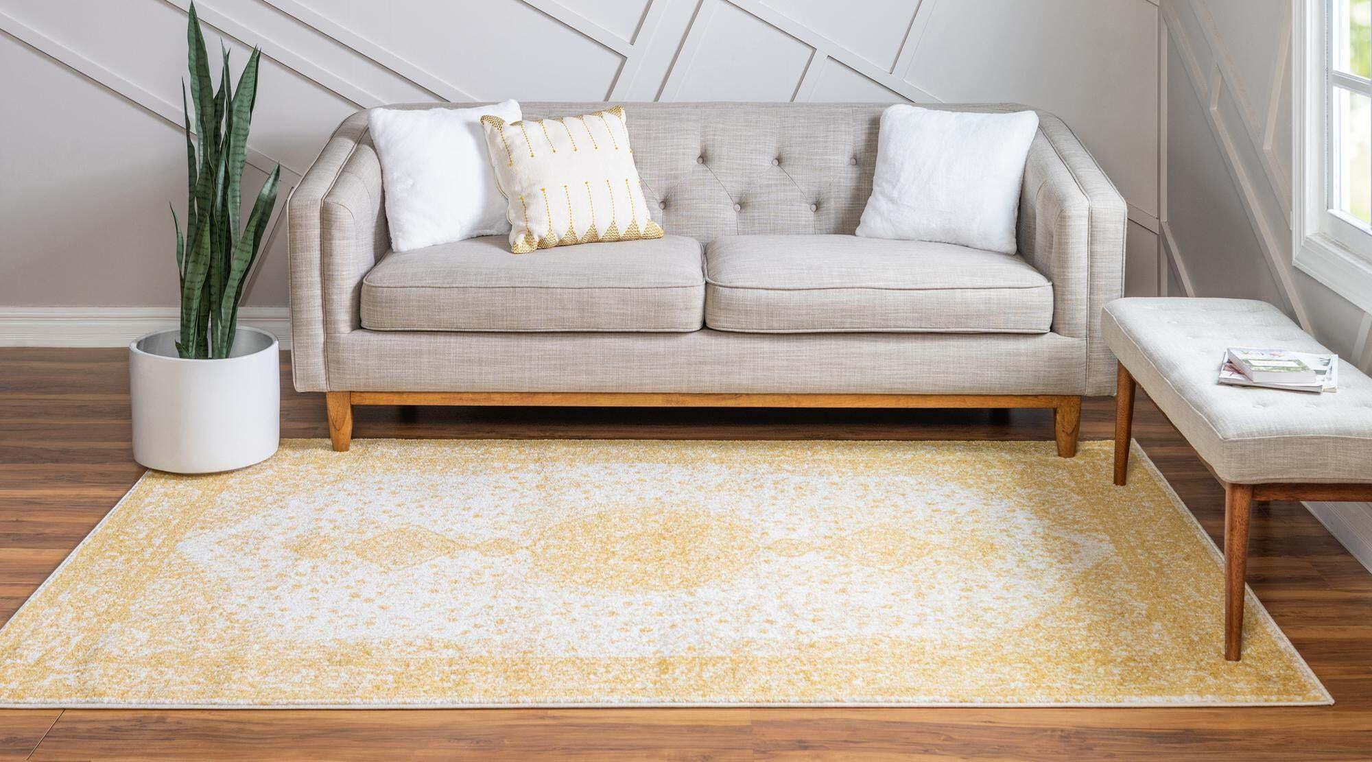 Unique Loom Indoor Rugs - Bromley Medallion Rectangular 8x10 Rug Yellow & Ivory
