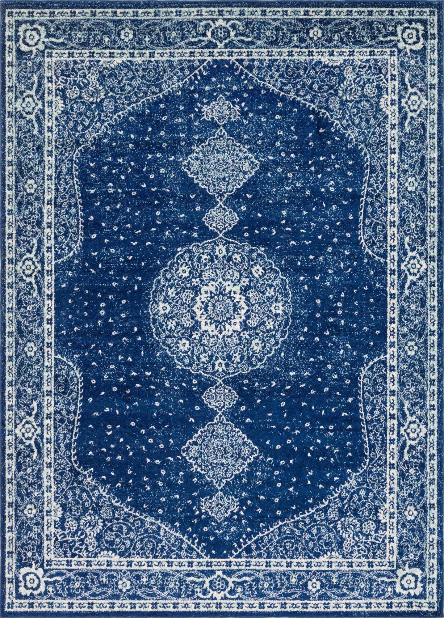 Unique Loom Indoor Rugs - Bromley Medallion Rectangular 8x11 Rug Navy Blue & Ivory