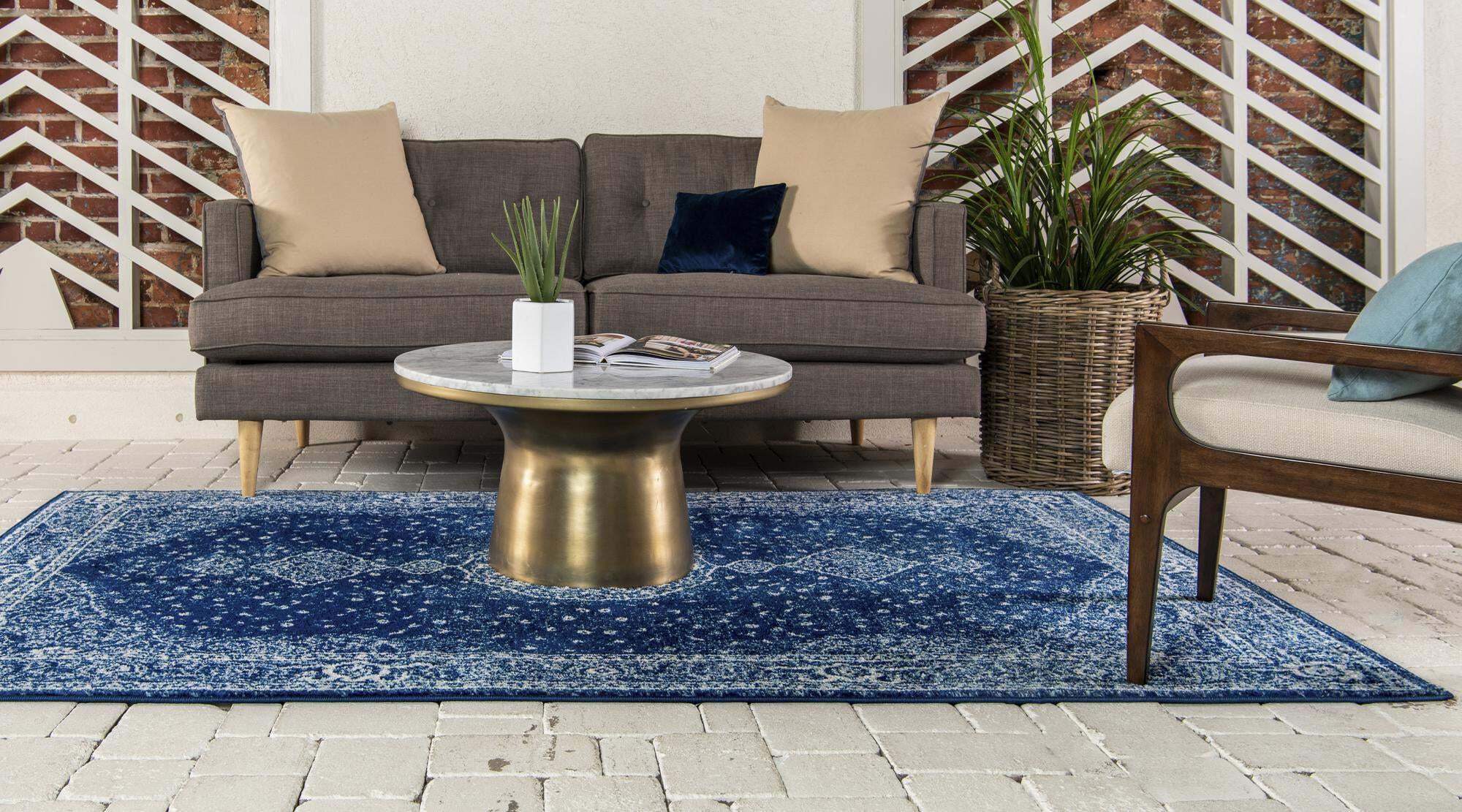 Unique Loom Indoor Rugs - Bromley Medallion Rectangular 8x11 Rug Navy Blue & Ivory