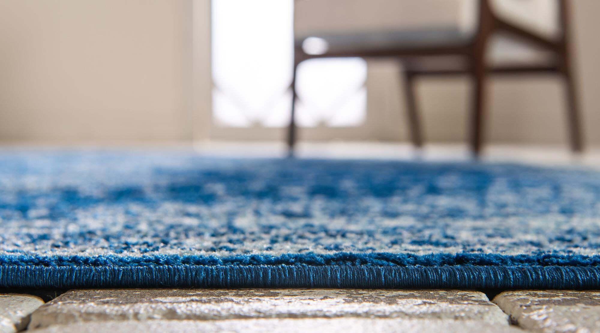 Unique Loom Indoor Rugs - Bromley Medallion Rectangular 8x11 Rug Navy Blue & Ivory