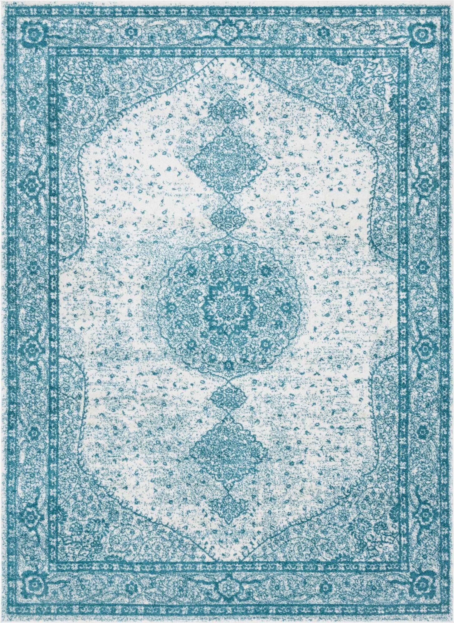 Unique Loom Indoor Rugs - Bromley Medallion Rectangular 8x11 Rug Turquoise & Ivory