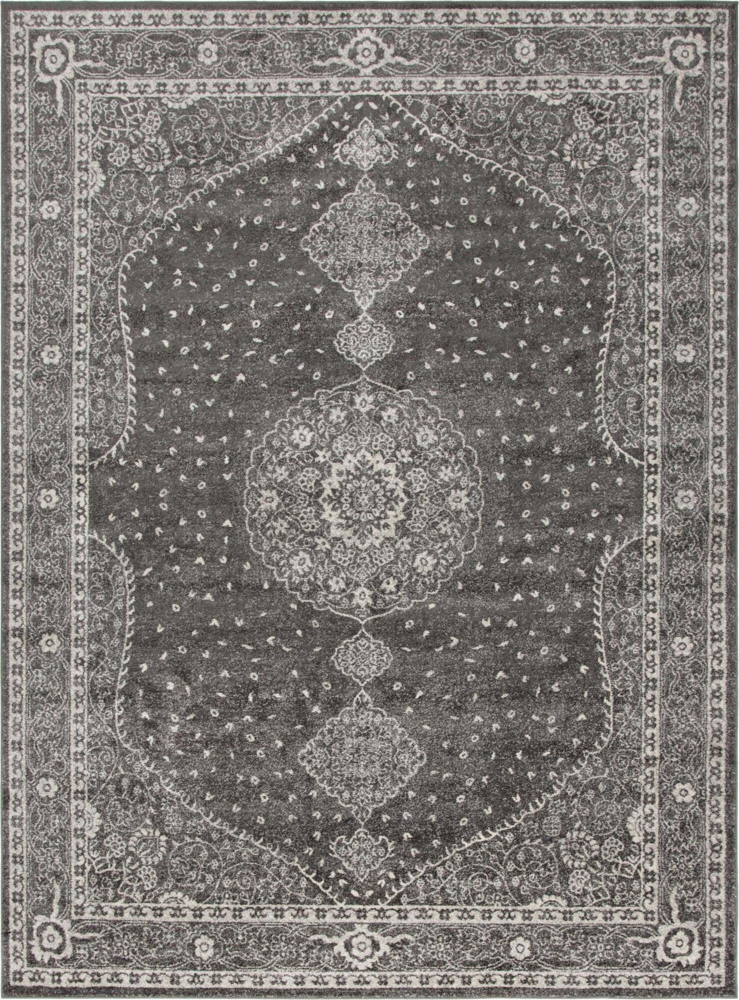 Unique Loom Indoor Rugs - Bromley Medallion Rectangular 9x12 Rug Dark Gray & Ivory