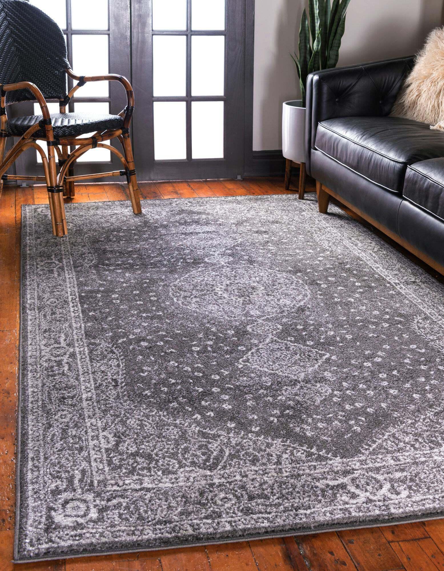 Unique Loom Indoor Rugs - Bromley Medallion Rectangular 9x12 Rug Dark Gray & Ivory