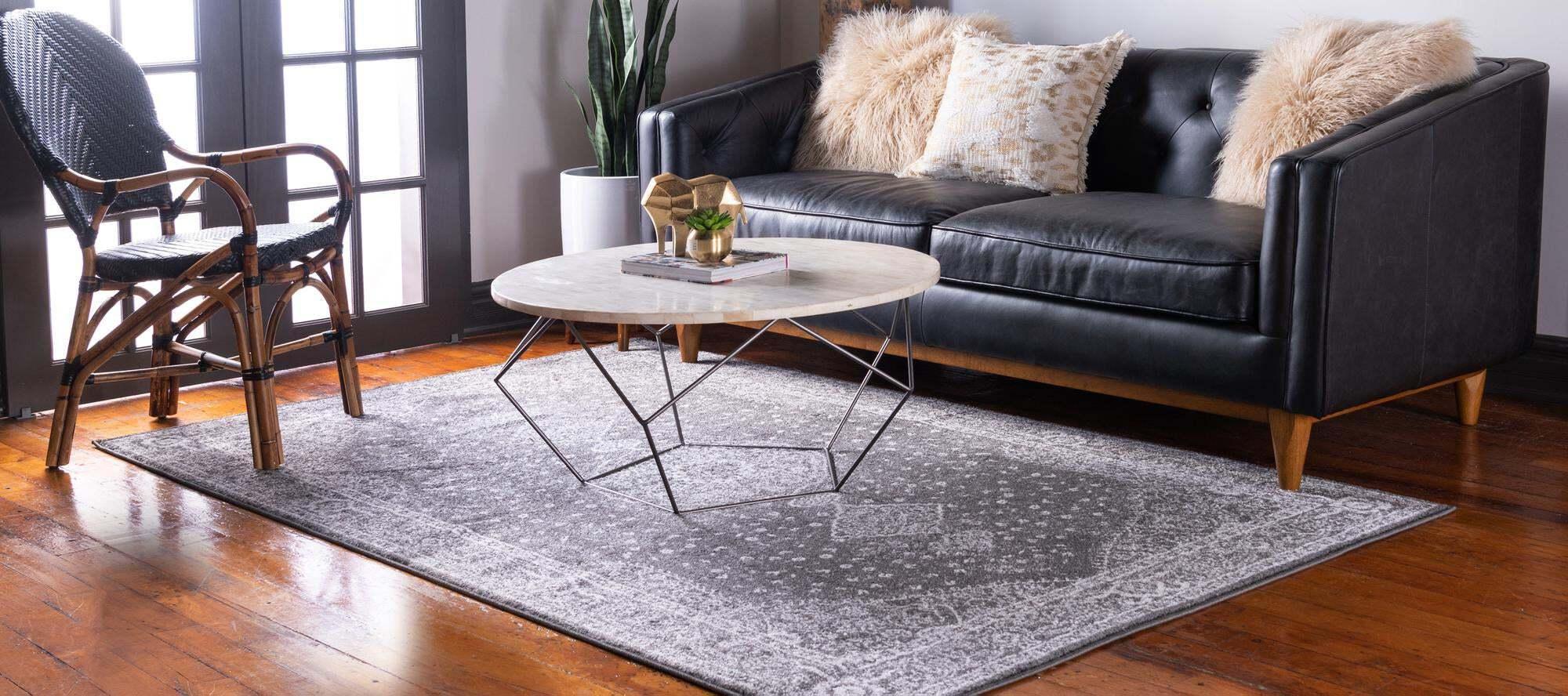 Unique Loom Indoor Rugs - Bromley Medallion Rectangular 9x12 Rug Dark Gray & Ivory