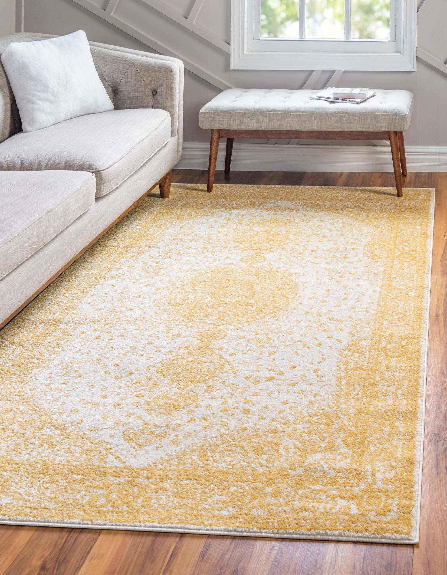 Unique Loom Indoor Rugs - Bromley Medallion Rectangular 9x12 Rug Yellow & Ivory