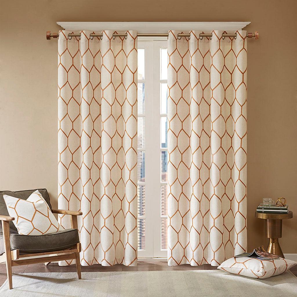 Olliix.com Curtains - Brooklyn 84" Metallic Geo Embroidered Window Panel Spice