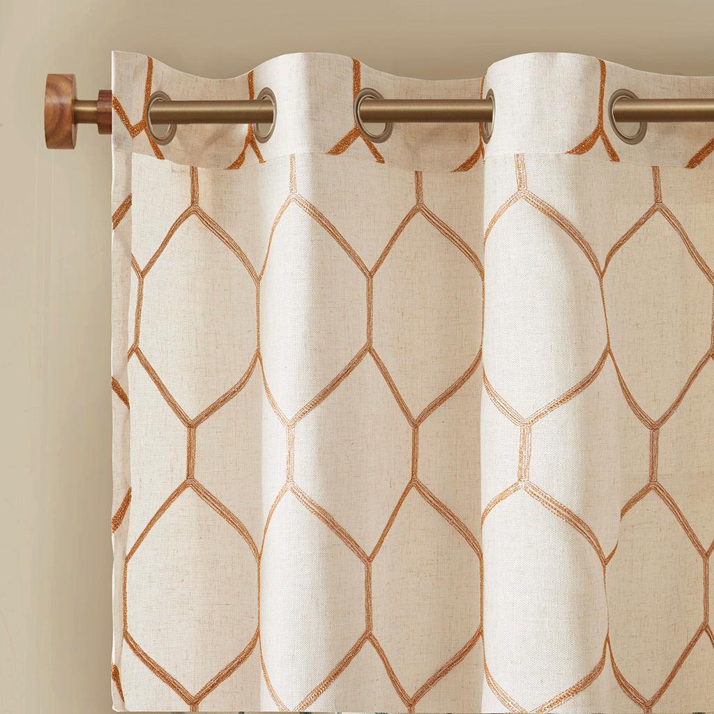 Olliix.com Curtains - Brooklyn 84" Metallic Geo Embroidered Window Panel Spice