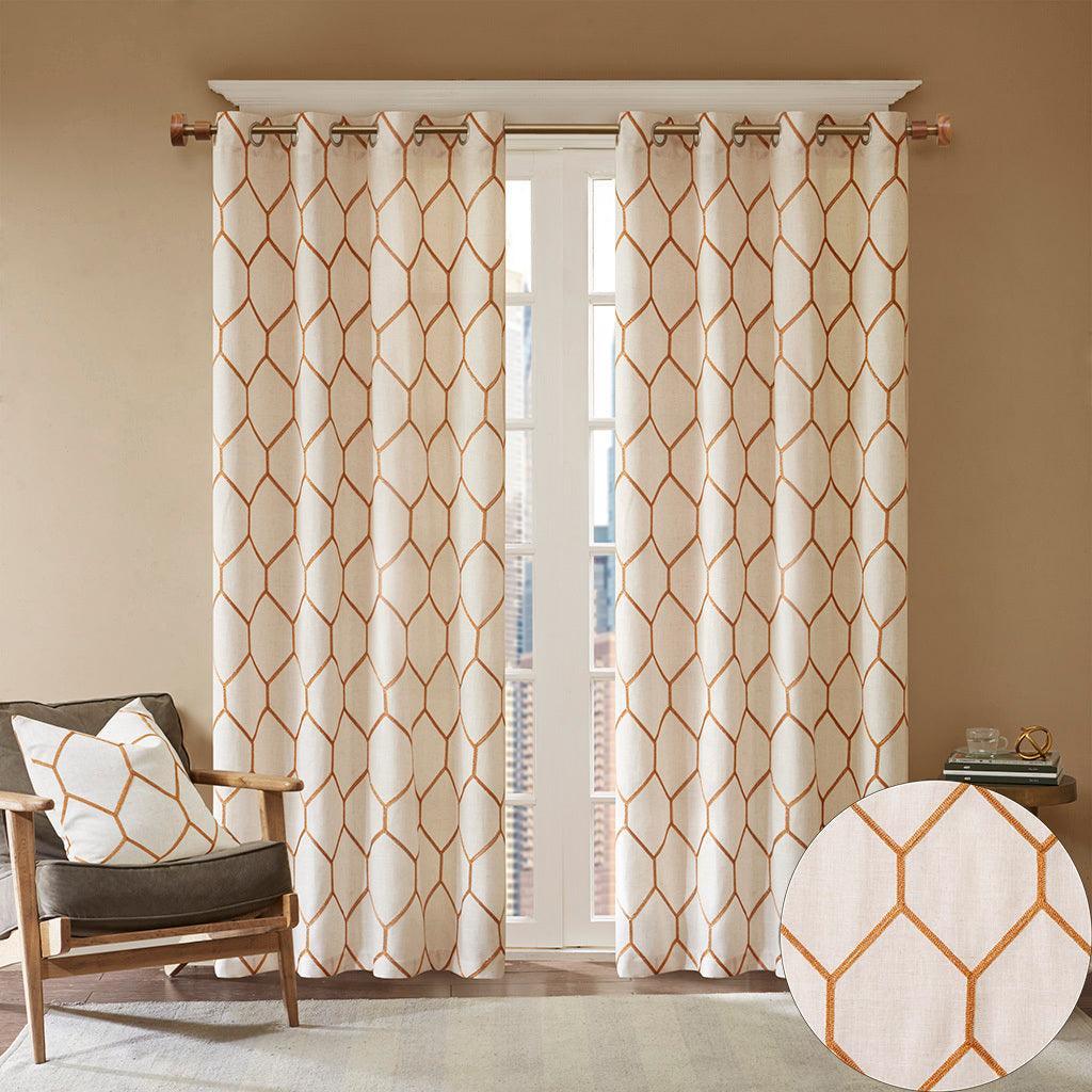 Olliix.com Curtains - Brooklyn 84" Metallic Geo Embroidered Window Panel Spice