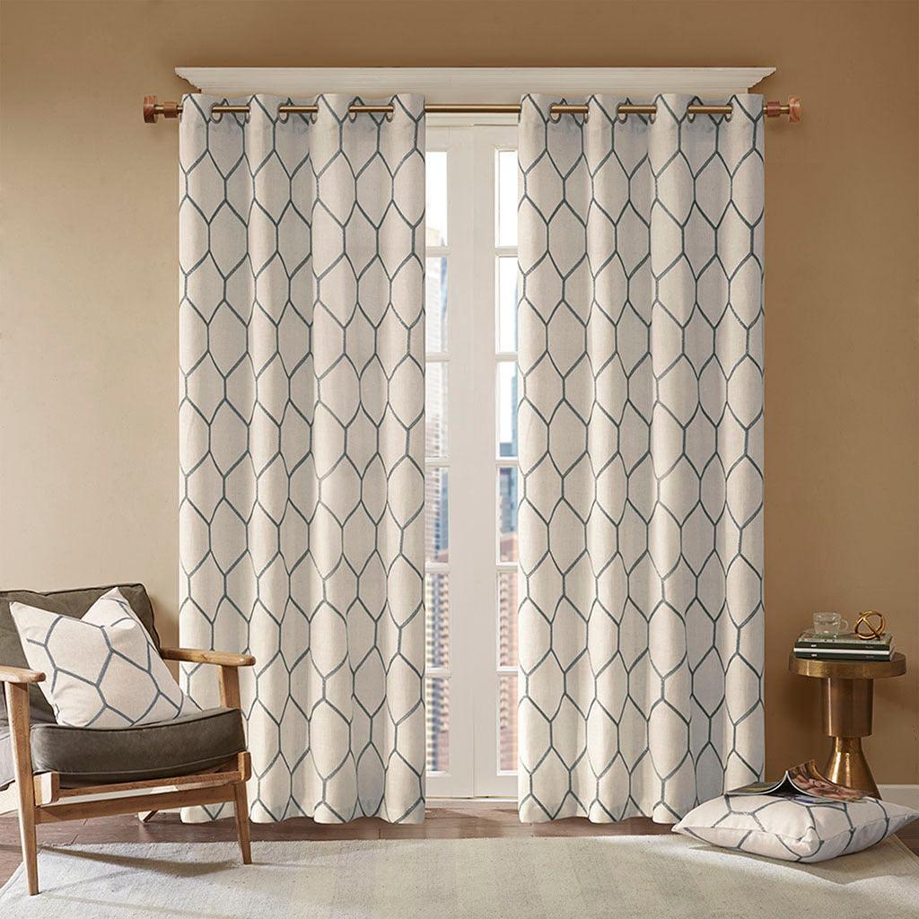 Olliix.com Curtains - Brooklyn 95" Metallic Geo Embroidered Window Panel Gray