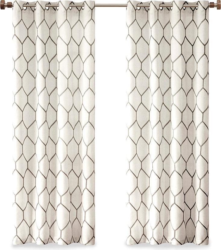 Olliix.com Curtains - Brooklyn 95" Metallic Geo Embroidered Window Panel Gray