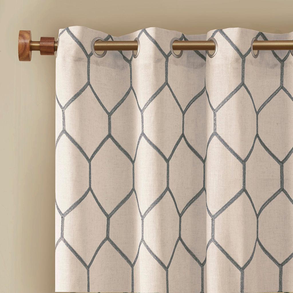 Olliix.com Curtains - Brooklyn 95" Metallic Geo Embroidered Window Panel Gray