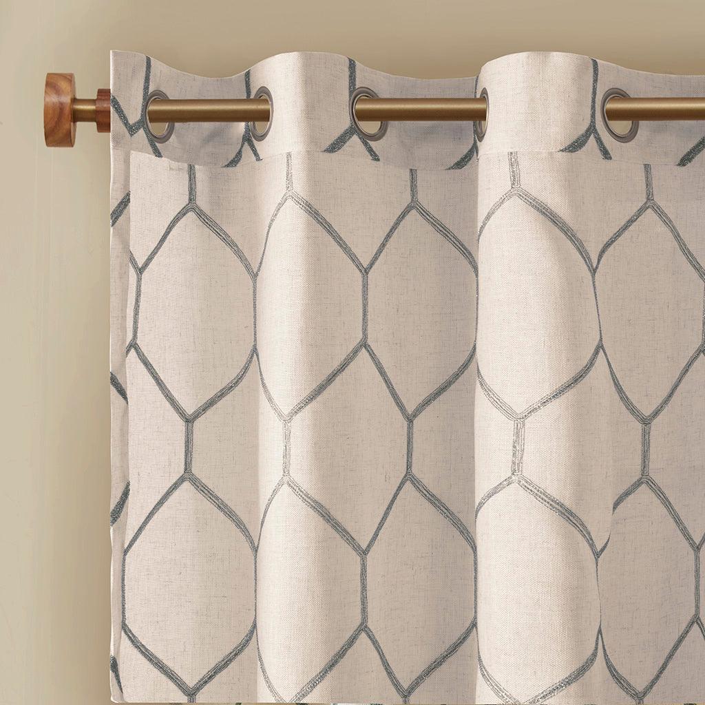 Olliix.com Curtains - Brooklyn 95" Metallic Geo Embroidered Window Panel Gray