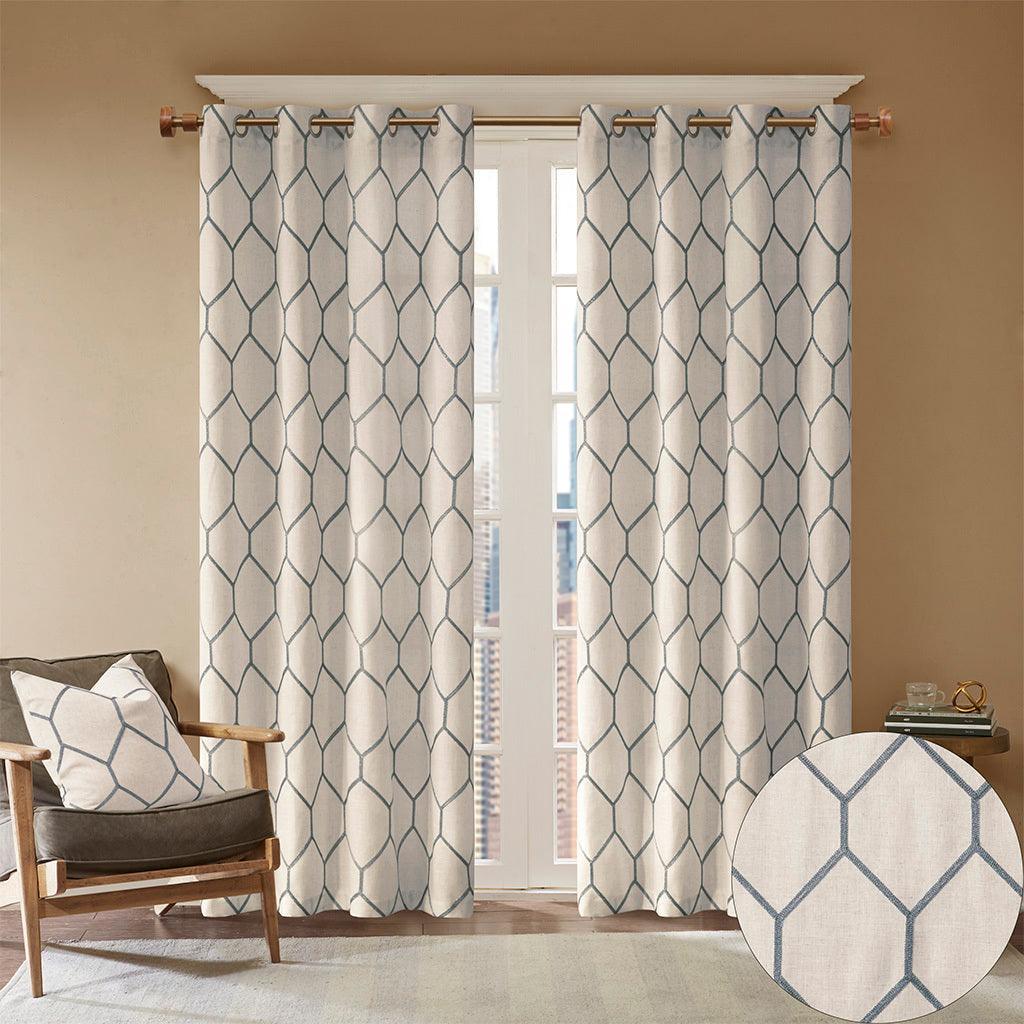 Olliix.com Curtains - Brooklyn 95" Metallic Geo Embroidered Window Panel Gray