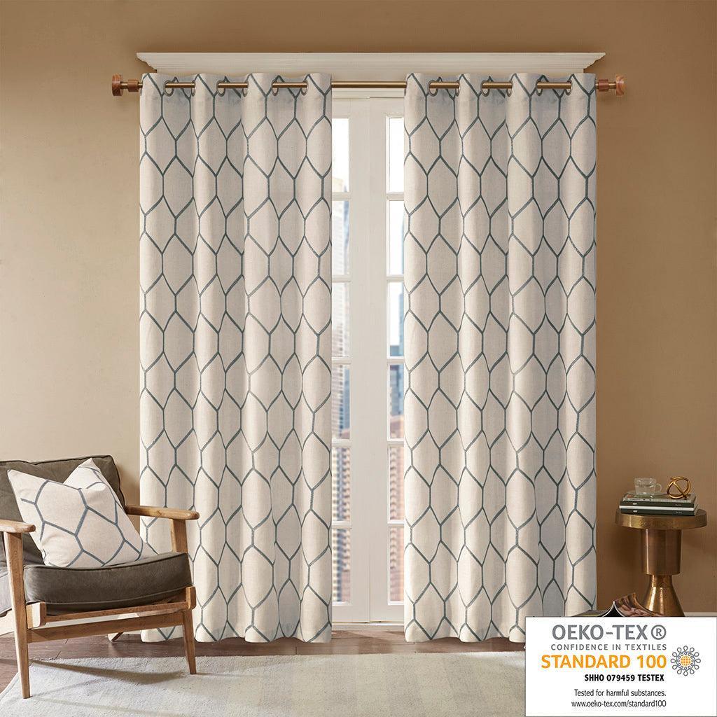 Olliix.com Curtains - Brooklyn 95" Metallic Geo Embroidered Window Panel Gray