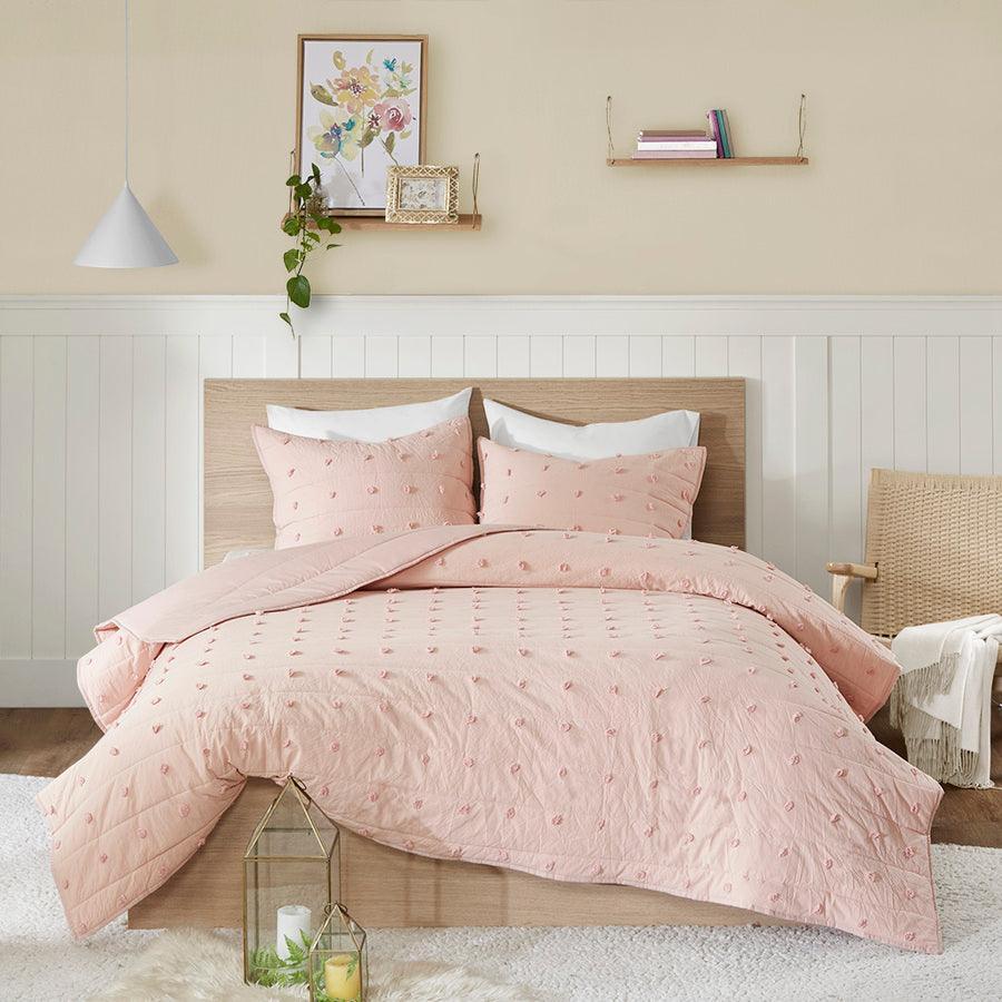 Olliix.com Comforters & Blankets - Brooklyn Cottage/Country Cotton Jacquard Coverlet Set King/Cal King Pink