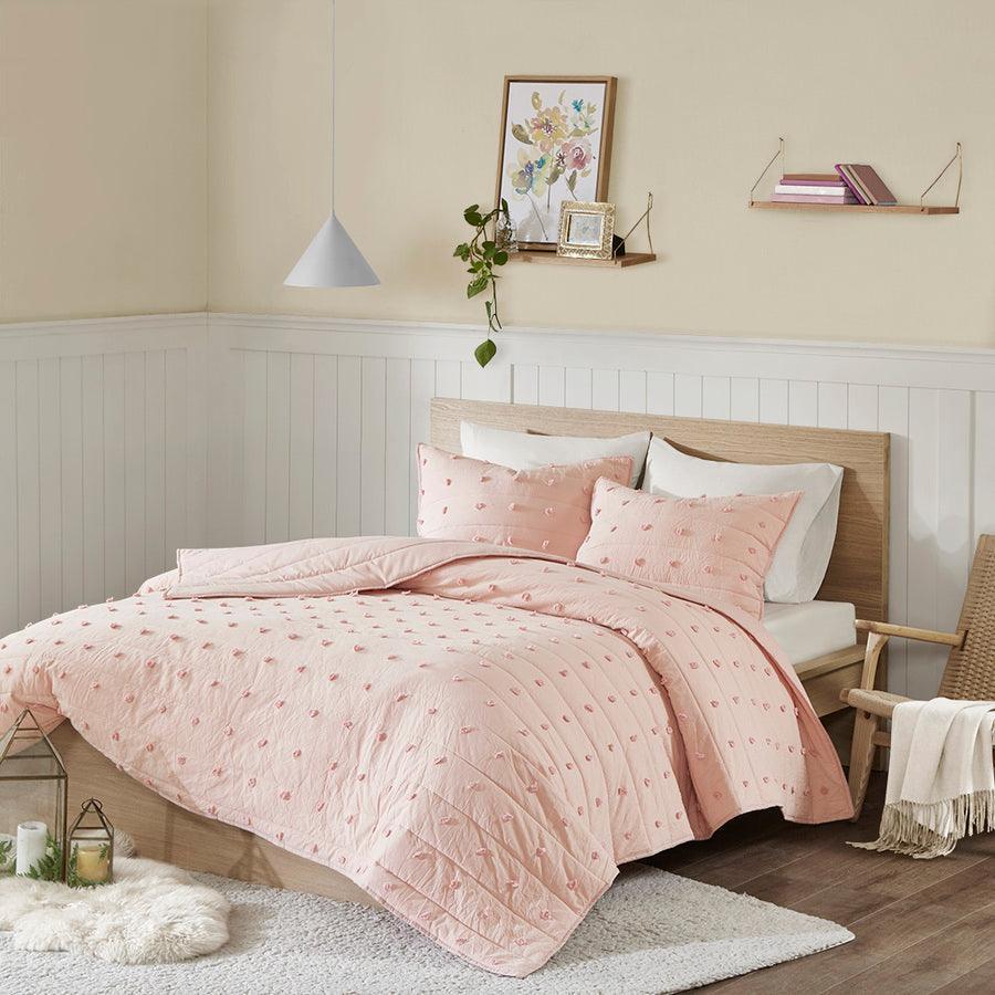 Olliix.com Comforters & Blankets - Brooklyn Cottage/Country Cotton Jacquard Coverlet Set King/Cal King Pink