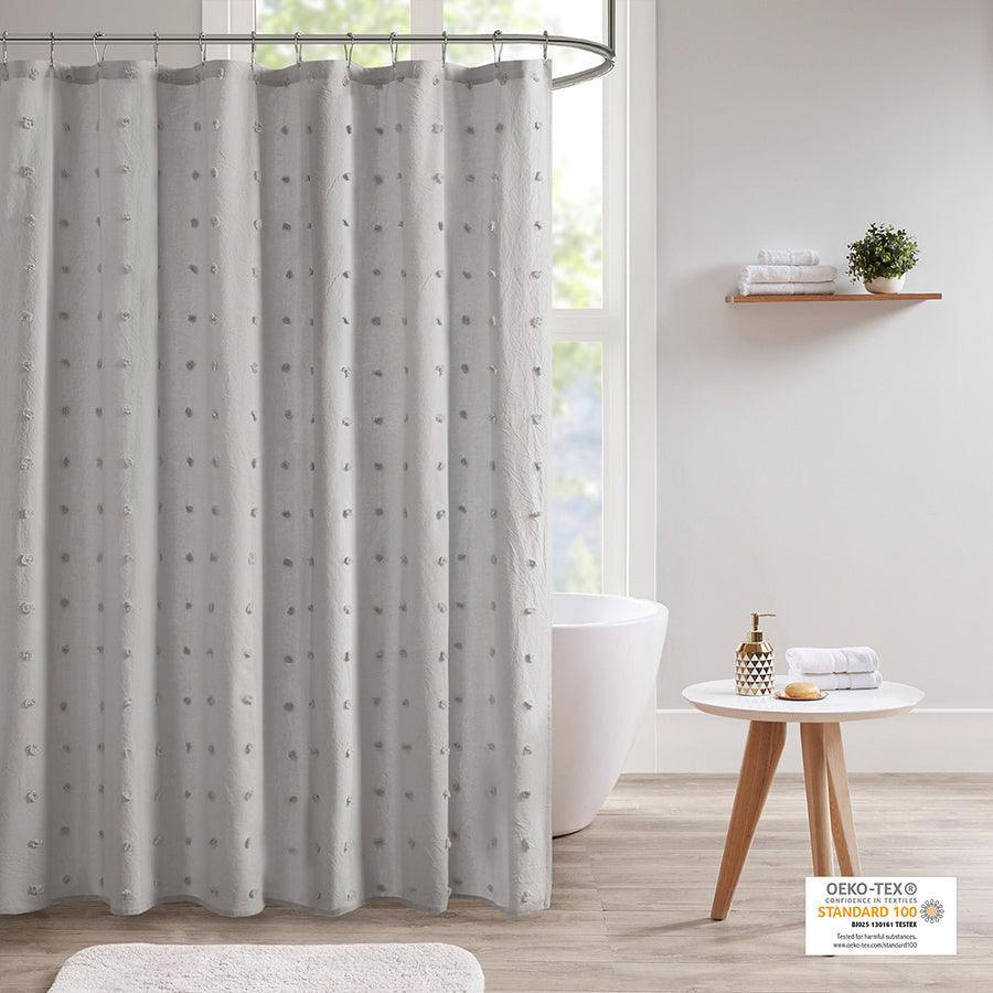 Olliix.com Shower Curtains - Brooklyn Cotton Jacquard Pom Pom Shower Curtain Grey