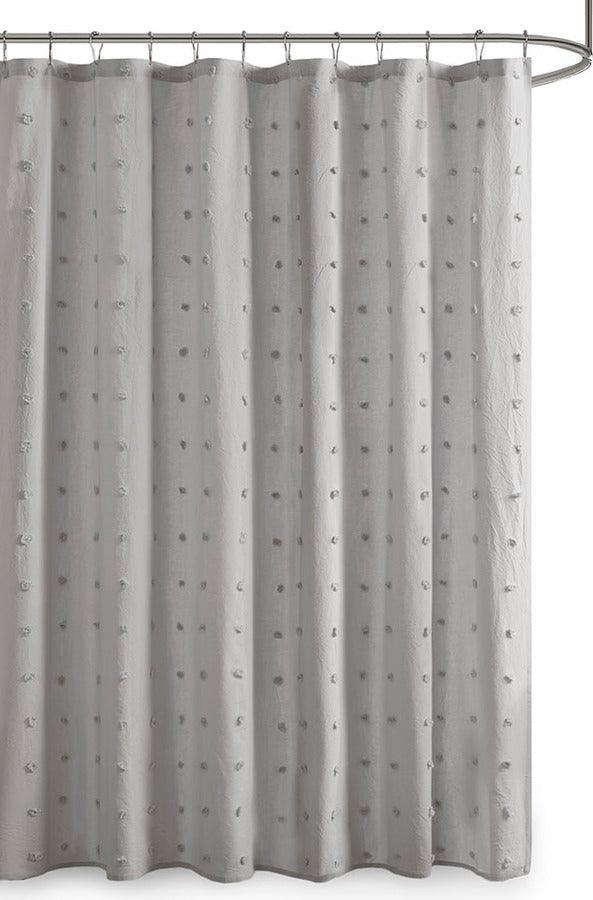 Olliix.com Shower Curtains - Brooklyn Cotton Jacquard Pom Pom Shower Curtain Grey