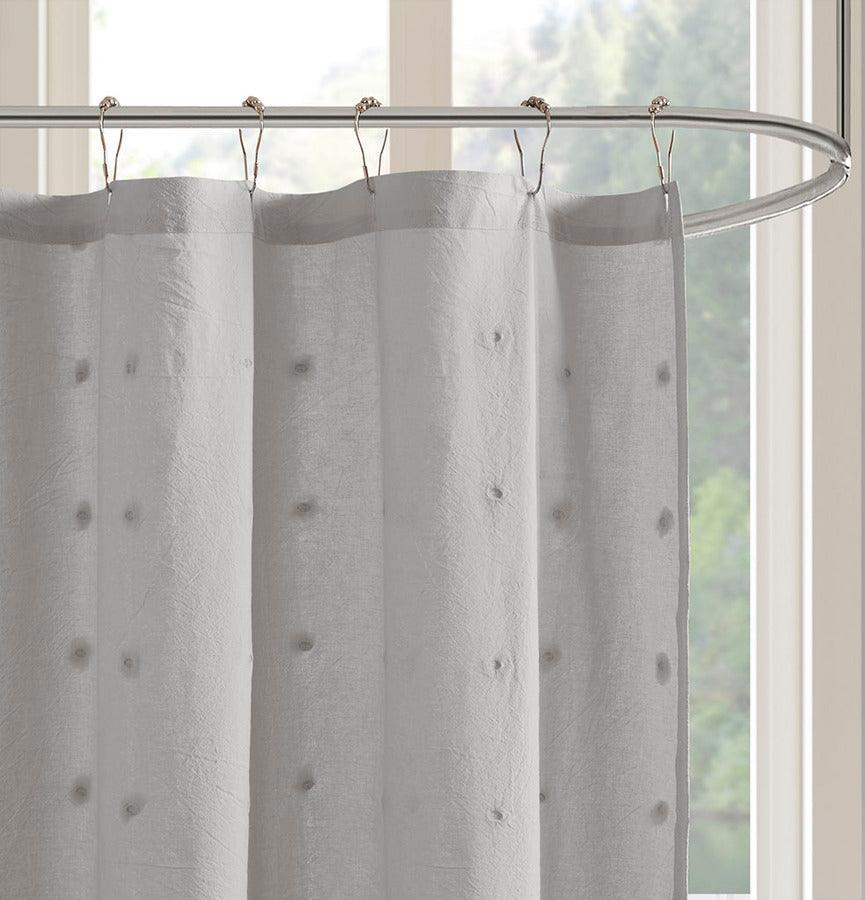 Olliix.com Shower Curtains - Brooklyn Cotton Jacquard Pom Pom Shower Curtain Grey