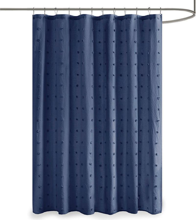 Olliix.com Shower Curtains - Brooklyn Cotton Jacquard Pom Pom Shower Curtain Indigo Blue