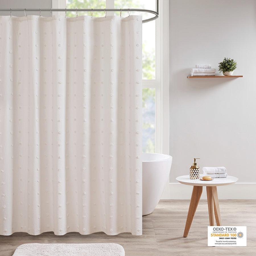 Olliix.com Shower Curtains - Brooklyn Cotton Jacquard Pom Pom Shower Curtain Ivory