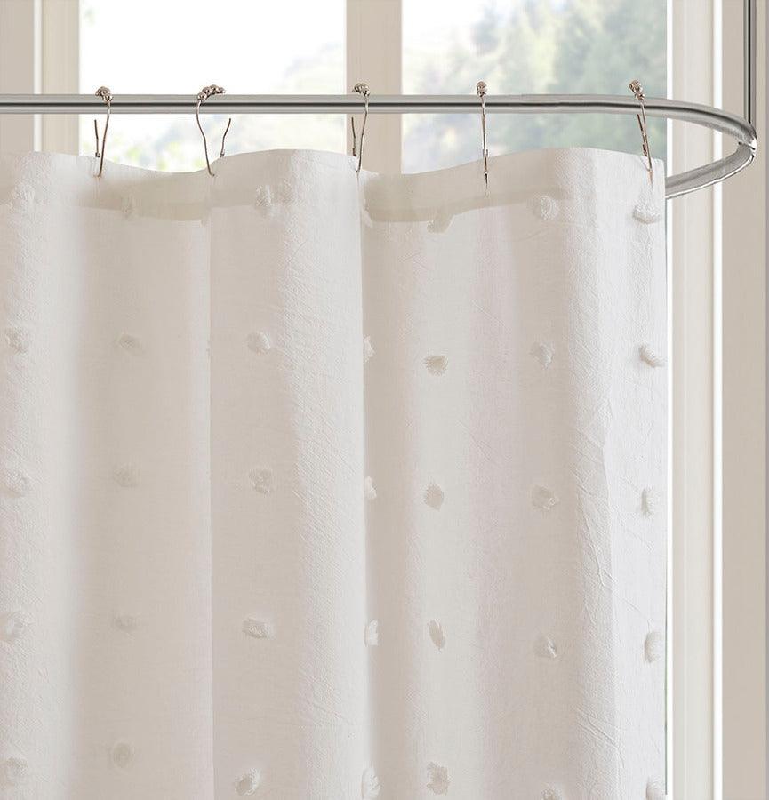 Olliix.com Shower Curtains - Brooklyn Cotton Jacquard Pom Pom Shower Curtain Ivory