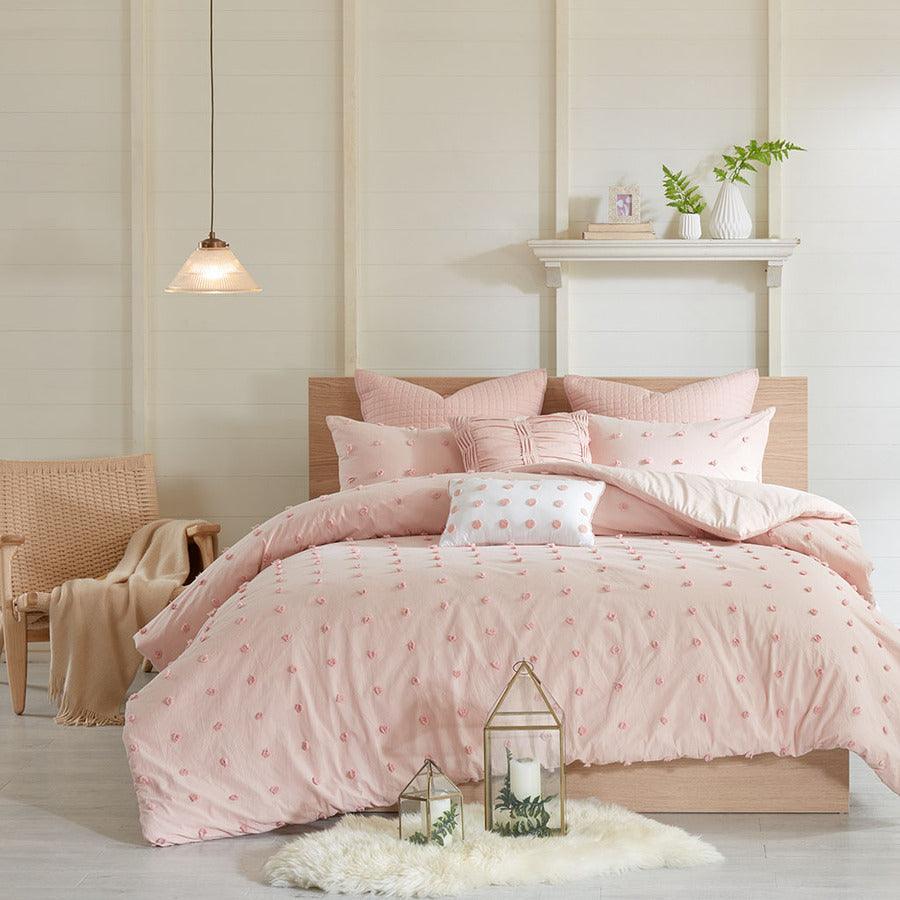 Olliix.com Comforters & Blankets - Brooklyn King/California King Cotton Jacquard Comforter Set Pink