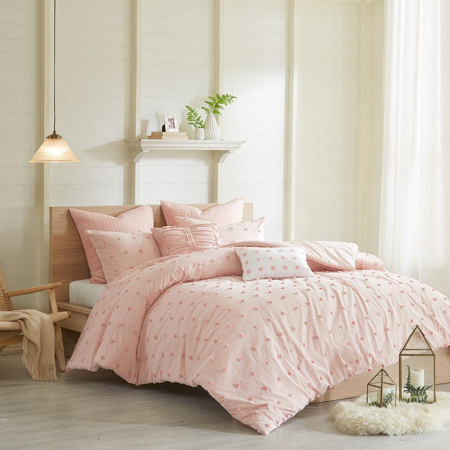 Olliix.com Comforters & Blankets - Brooklyn King/California King Cotton Jacquard Comforter Set Pink