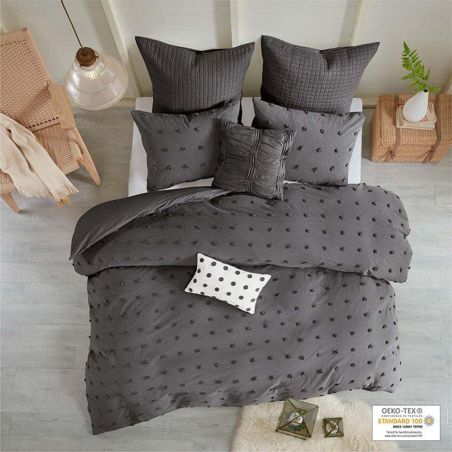 Olliix.com Comforters & Blankets - Brooklyn Modern Cotton Jacquard Comforter Set Charcoal King/Cal King