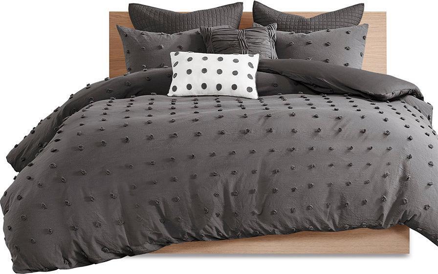 Olliix.com Comforters & Blankets - Brooklyn Modern Cotton Jacquard Comforter Set Charcoal King/Cal King