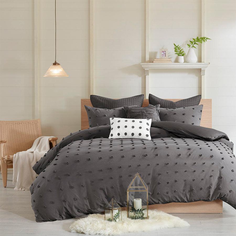 Olliix.com Comforters & Blankets - Brooklyn Modern Cotton Jacquard Comforter Set Charcoal King/Cal King