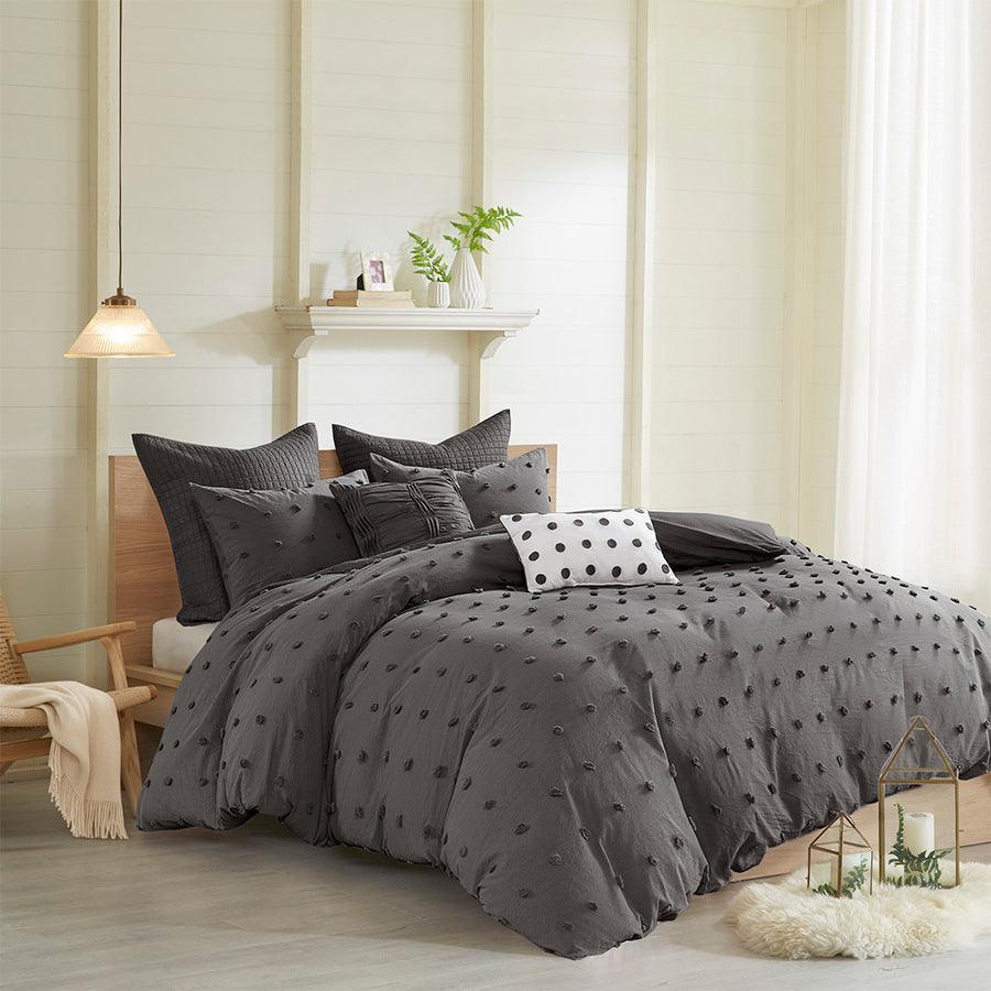 Olliix.com Comforters & Blankets - Brooklyn Modern Cotton Jacquard Comforter Set Charcoal King/Cal King