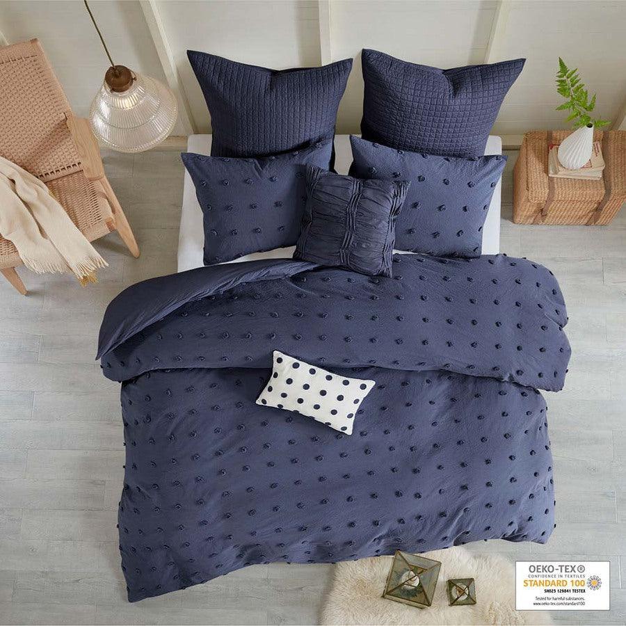 Olliix.com Duvet & Duvet Sets - Brooklyn Shabby Chic Cotton Jacquard Duvet Cover Set Indigo Full/Queen Indigo Blue