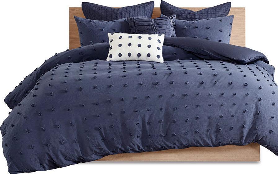 Olliix.com Duvet & Duvet Sets - Brooklyn Shabby Chic Cotton Jacquard Duvet Cover Set Indigo Full/Queen Indigo Blue