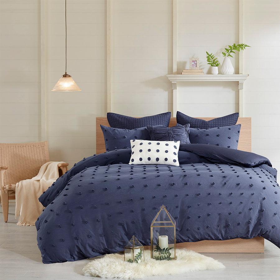 Olliix.com Duvet & Duvet Sets - Brooklyn Shabby Chic Cotton Jacquard Duvet Cover Set Indigo Full/Queen Indigo Blue