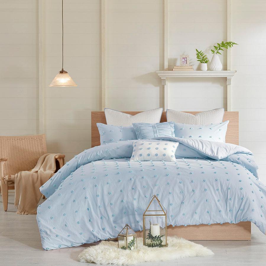 Olliix.com Duvet & Duvet Sets - Brooklyn Shabby Chic Cotton Jacquard Duvet Cover Set King/Cal King Blue