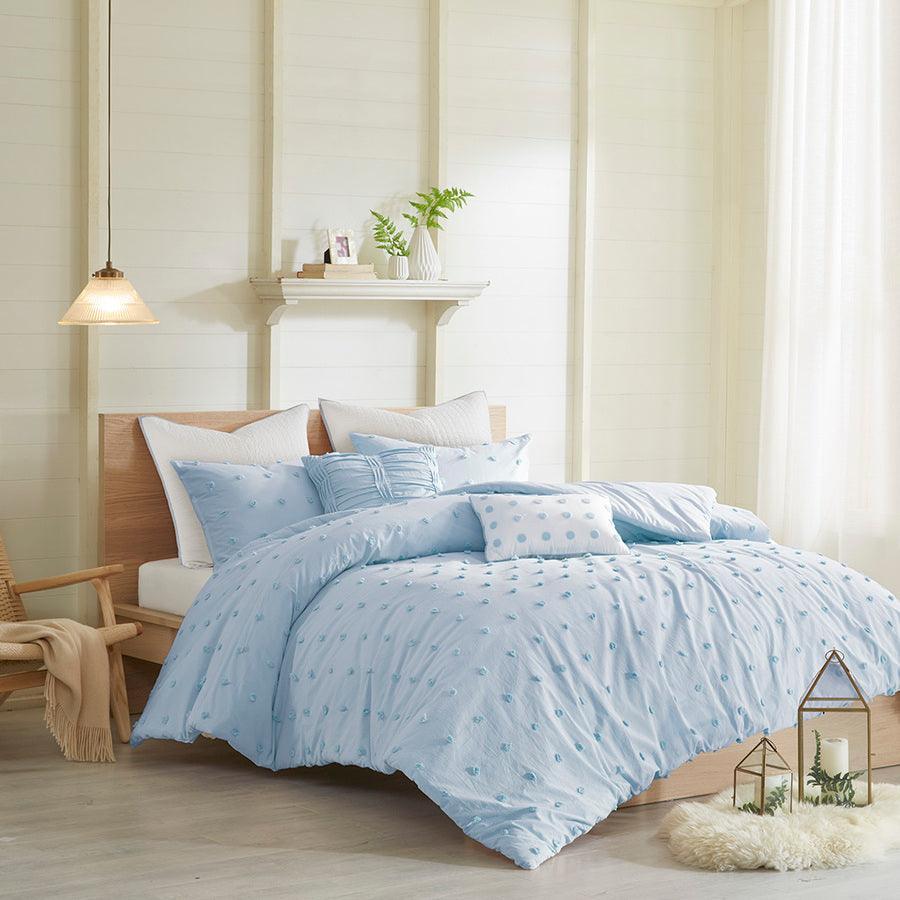 Olliix.com Duvet & Duvet Sets - Brooklyn Shabby Chic Cotton Jacquard Duvet Cover Set King/Cal King Blue
