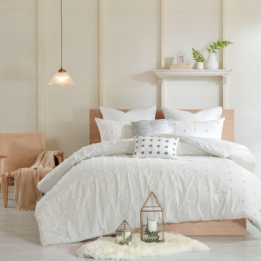 Olliix.com Duvet & Duvet Sets - Brooklyn Shabby Chic Cotton Jacquard Duvet Cover Set King/Cal King Ivory