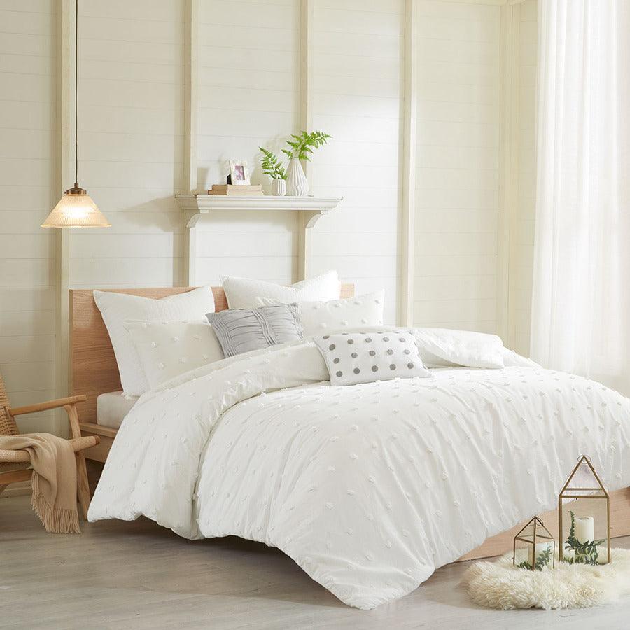 Olliix.com Duvet & Duvet Sets - Brooklyn Shabby Chic Cotton Jacquard Duvet Cover Set King/Cal King Ivory