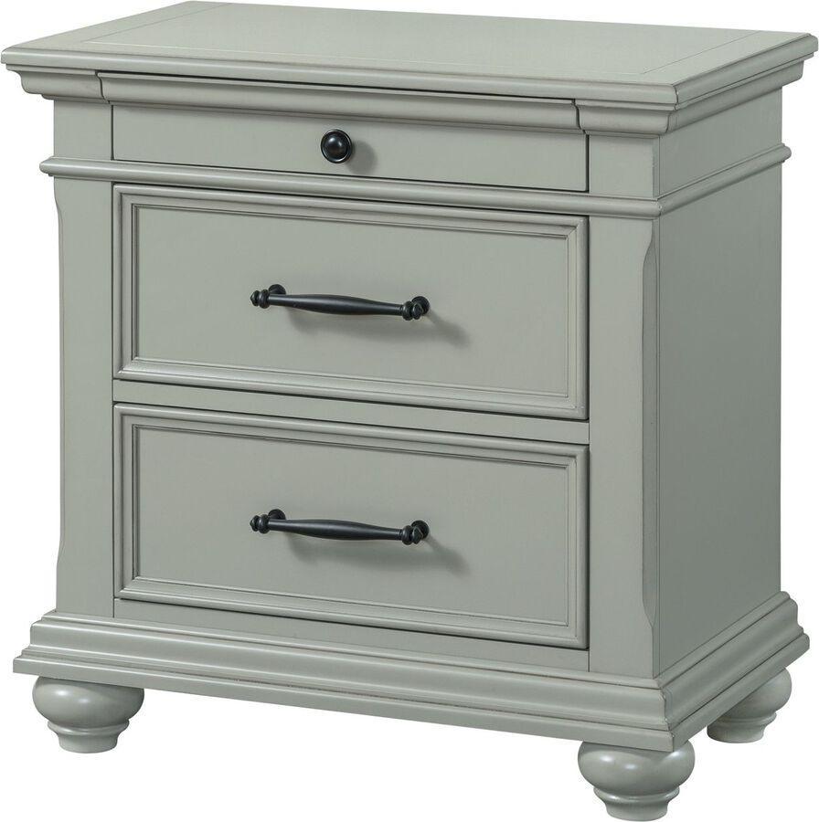 Elements Nightstands & Side Tables - Brooks 3-Drawer Nightstand with USB Ports in Grey