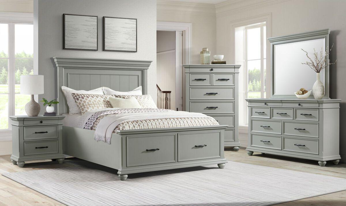 Elements Bedroom Sets - Brooks Queen Platform Storage 3 Piece Bedroom Set in Grey