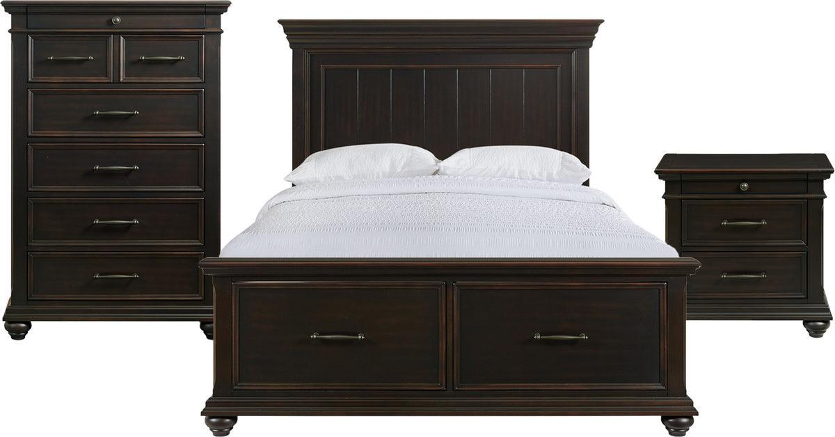 Elements Bedroom Sets - Brooks Queen Platform Storage 3PC Bedroom Set in Black Black