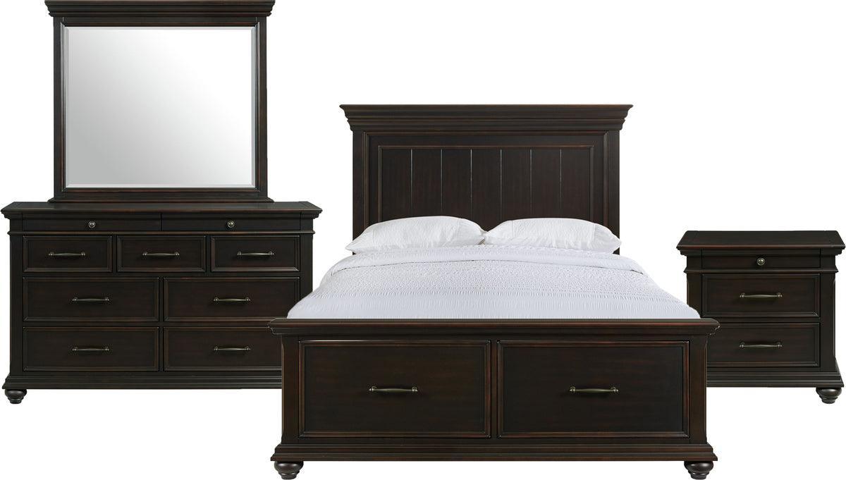 Elements Bedroom Sets - Brooks Queen Platform Storage 4PC Bedroom Set in Black Black